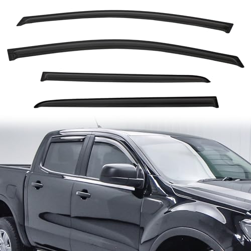 Window Visor Rain Guards Compatible with 2019-2022 Ford Ranger Crew Cab with 4 Full Size Doors Tape-On Vent Visors Wind Deflector for Truck Accessories - size: for 2019-2022 Ranger Crew Cab