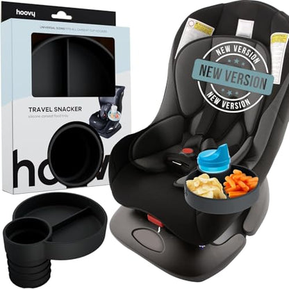 Hoovy Silicone Cup Holder Tray for Car Seat, Booster Seat, Stroller - Carseat Snack Trays for Kids Travel - Cup Holders Food Tray - Midnight 1 Pack