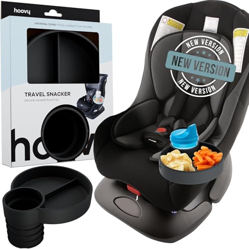 Hoovy Silicone Cup Holder Tray for Car Seat, Booster Seat, Stroller - Carseat Snack Trays for Kids Travel - Cup Holders Food Tray - Midnight 1 Pack