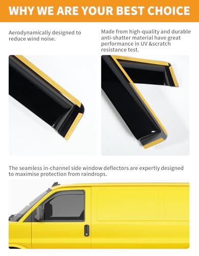 in-Channel Window Rain Guards Fit for Chevy Express Van 1996-2026 & GMC Savana 1996-2026 Rain Guard Extra Durable Window Deflectors Vent Visors Vent Shades Exterior Car Accessories - size: For 1996-2026 Chevrolet Express Van/GMC Savana