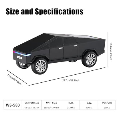 Futuristic Truck Bluetooth Replica Speaker with LED Display Screen – Portable Future-Style Audio with TWS Link, FM Radio, LED Lighting and Built-in Mic, For Every Technology and Truck Lover (Black) - color: Black