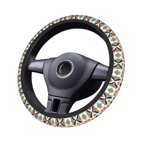Aztec Steering Wheel Cover with 2 Car Coasters Non Slip Neoprene for Women Men Universal 15 Inch - color: Aztec