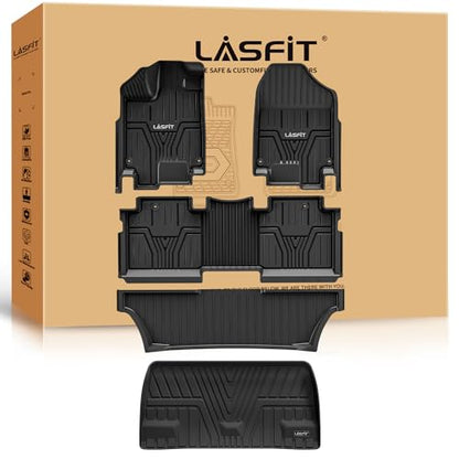 LASFIT Floor Mats & Trunk Mat for Honda Odyssey 2026 2025 2024 2023 2022 2021 2020 2019 2018 Mini Passenger Van, All Weather TPE Car Floor Liners-1st & 2nd & 3rd Row & Cargo Mat Full Set - style: 4）For Honda Odyssey | 2018-2026 | Combo Set