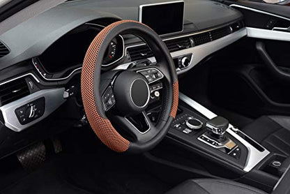 KAFEEK Steering Wheel Cover, Universal 15 inch, Microfiber Leather Viscose, Breathable, Anti-Slip,Warm in Winter and Cool in Summer, Black&Brown - color: brown, size: Standard Size[14.5"-15"]