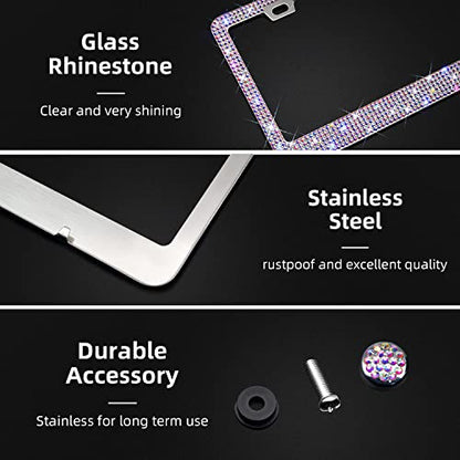 Bling Rhinestone License Plate Frame for Women Teen Girls，White Diamond Sparkly Stainless Steel Frames & Over 1200 pcs Finest 14 Facets Round-Cut Glass Crystals Premium Diamond+GiftBox(Colorful) - color: Colorful