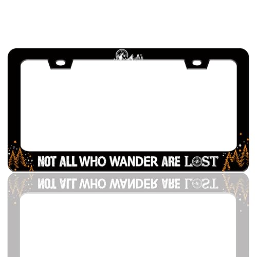 Not All Who Wander are Lost License Plate Frame Mountains Adventure Stainless Steel License Plate Holder for Front and Rear Car Tags Funny for Car Decoration Accessories with Screws 6.3 X 12.2 Inch - color: Not All Who Wander Are Lost