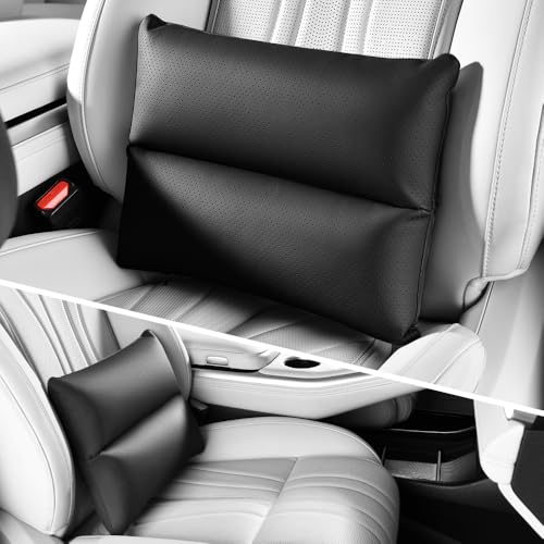 Lumbar Pillow for car, Back Cushion for Driving, Back Support, Lumbar Support, Improve Driving Comfort, Faux Leather, Sturdy and Durable, Non-deformable, Long Lasting Use 1P - color: Black, size: Black(Double-Sided Breathable)