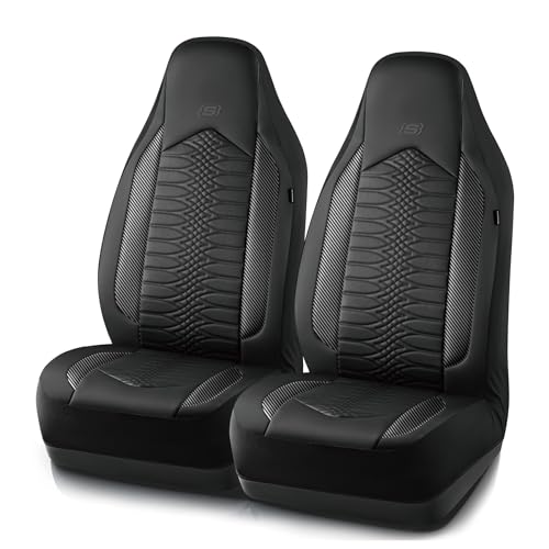 Skechers Memory Foam Car Seat Covers, Leather High Back Seat Covers Quilting Design,Waterproof Sports Car Seat Covers Front Seats,Airbag Compatible Universal Fit for Most Cars, SUVs,Trucks,Black - color: Black and Black, size: Front Seats Only