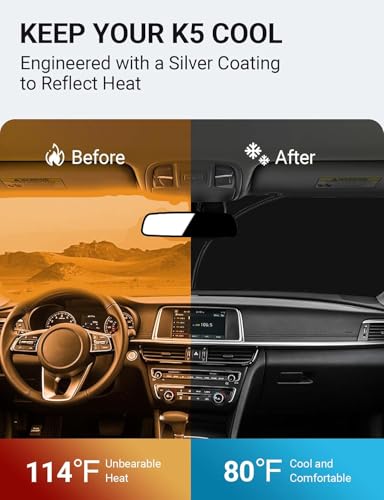 Proadsy Windshield Sun Shade for Kia K5 2026 2025 2024 2023 2022 2021 Custom Fit GT-Line, GT, Sedan 4-Layer Foldable Front Sunshade Protector Sun Visor Blocks UV Rays Keep Car Cooler - size: Kia K5 2021-2026
