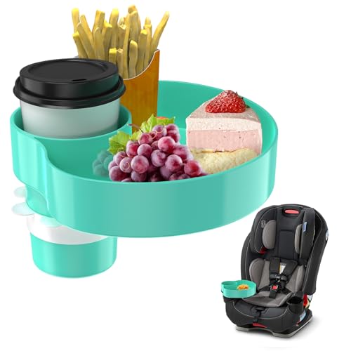 Kids Car Seat Tray, Travel Tray with Cup Holder for Toddler Baby, Kids Car Seat Food Snack Organizer for Road Trip, Stroller snack Organizer Travel Must Haves Toddler Must Haves (Cyanine, 1 PCS) - color: Cyanine, size: 1 Pack