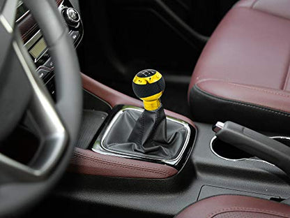 5 Speed Gear Shifter Knob, Leather Covered Aluminum Manual Car Stick Shift Handle Fit Most MT Transmissions, Yellow - color: Yellow