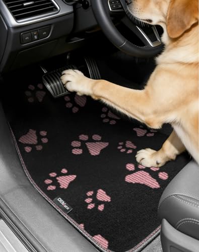 Cute Embroidered Dog Paw Car Floor Mats for Pet Lovers, Universal Fit All Weather Car Mats with Anti-Slip Nibbs Backing, Carpet Floor Mats for Cars, Trucks & Sedans, Full Set of 4 (Pink Paw) - color: Pink Paw