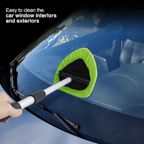 Windshield Cleaner Tool 22.5" L - Car Interior&Exterior Window Cleaning Kit with Extendable Handle&4 Microfiber Pads and Thick Large Wash Sponge, Auto Glass Wiper Brush Kit for Cars Home (7pcs Green) - color: Green
