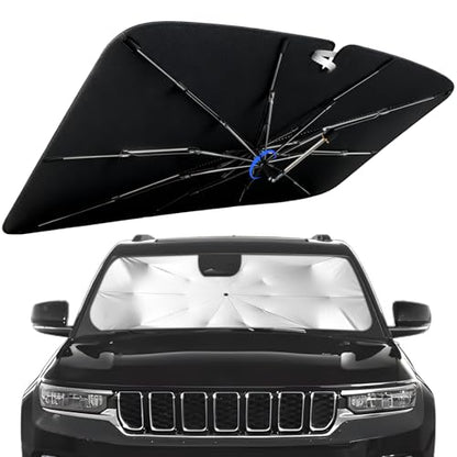 Windshield Sun Shade for Jeep Grand Cherokee 4XE 2022-2026 with 360° Rotating Shaft, Custom Fit Umbrella Sunshade for UV Blocking, Interior Heat Protection, Easy Storage - size: Fit for Jeep Grand Cherokee 4XE 2022-2026