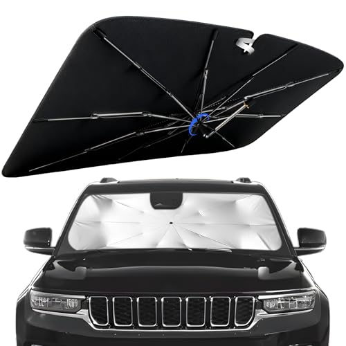 Windshield Sun Shade for Jeep Grand Cherokee 4XE 2022-2026 with 360° Rotating Shaft, Custom Fit Umbrella Sunshade for UV Blocking, Interior Heat Protection, Easy Storage - size: Fit for Jeep Grand Cherokee 4XE 2022-2026