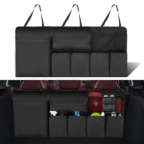 Car Trunk Organizer, Backseat Hanging Organizer with Storage Pockets for SUV, Truck, Van, Collapsible Trunk Organization for Car Accessories (Black, 43" x 18.5") - color: Black, size: 43" x 18.5"