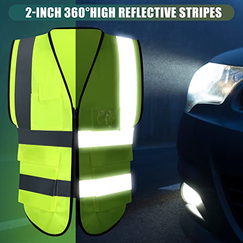 10 Pcs Reflective Safety Vest with Pockets and Zipper High Visibility Vest for Women Men Work, Construction, Cycling - size: X-Large