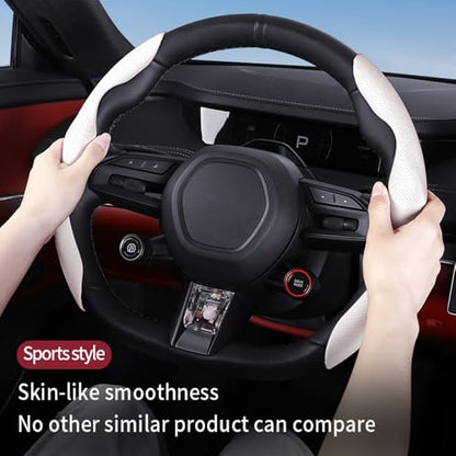 Car Steering Wheel Cover, Nappa Leather, Segmented, Anti-Slip, Odorless, Breathable, for General Motors, 14-15inch (White) - color: White