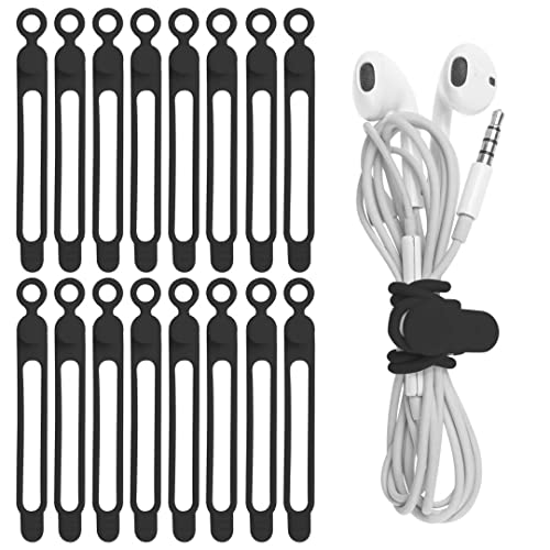 16Pcs Silicone Cable Straps Wire Organizer for Bundling Earphone, Phone Charger, Computer Cords, Reusable Cable Ties Cord Organizer in Home,Office,Kitchen,School(Black) - color: Black, size: 4.2 Inch