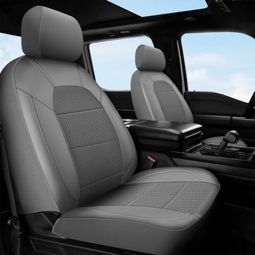 CAR PASS Leather Car Seat Covers Breathable Seat Cover Full Sets Airbag Compatible for Most Cars, SUVs, Trucks, and Vans (Full Set, Gray) - color: Solid Gray, size: Full Set