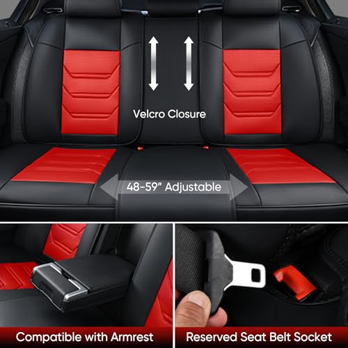 Car Seat Covers Full Set, Breathable Leather Automotive Front and Rear Seat Covers & Headrest for Reduce The Driving Fatigue, Compatible with Most Vehicles, Cars (Black&Red, Front Pair and Rear) - color: Black&Red, size: Front Pair and Rear
