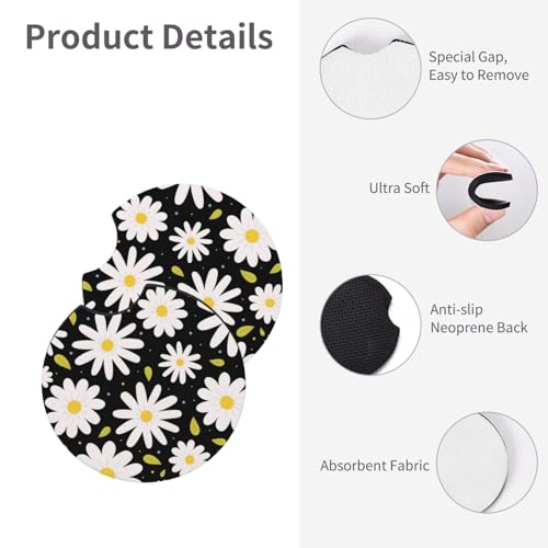 Beautiful Daisy Steering Wheel Cover Cute Daisy Steering Wheel Cover Floral Breathable Universal for 15 Inch Anti-Slip Car with 2 Pieces Car Coasters Suitable for Men Women Daisys - color: Beautiful Daisy