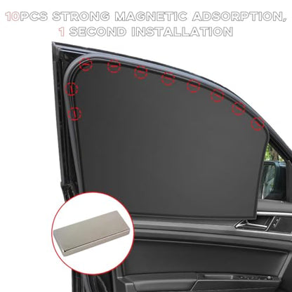 4 PCS Car Side Window Sun Shades, Magnetic Front Rear Window Shades for Sun Heat Blocking & UV Protection, Auto Privacy Sunshade Curtain for Baby Camping, Car Accessories (Silver) - color: Silver