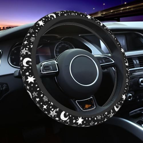 Moon and Star Steering Wheel Cover Car Accessories Cute for Women Girls Girly Universal 15 Inch Neoprene Auto Interior Decor Anti Slip Car Truck Protector - color: Moon And Star
