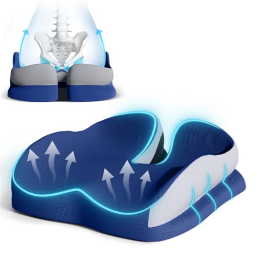 Memory Foam Seat Car Computer Desk Chair Cushion，Cushion For Tailbone Pain Relief Cushion Office Chair Butt Pillow Seat Cushions For Office Chairs Wheelchair Cushion For Long Sitting Back Pain Blue - color: Blue Mesh