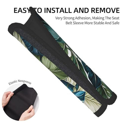 Seat Belt Cover Pad Tropical Palm Leaves Pattern Soft Safety Car Automotive Seat Belt Pads Cushion Shoulder Strap Covers for Cars or Bags, 2 Pcs - color: Tropical Palm Leaves Pattern