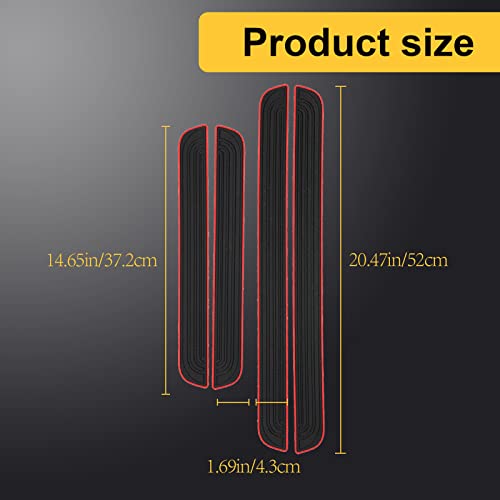 4 Pcs Car Door Sill Plate Protectors, PVC Soft Rubber Car Front Rear Door Entry Guards, Sill Scuff Cover Panel Step Protector, Car Accessories for Most Vehicles (Black Red-Not Pattern)