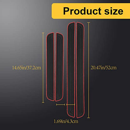 4 Pcs Car Door Sill Plate Protectors, PVC Soft Rubber Car Front Rear Door Entry Guards, Sill Scuff Cover Panel Step Protector, Car Accessories for Most Vehicles (Black Red-Not Pattern)
