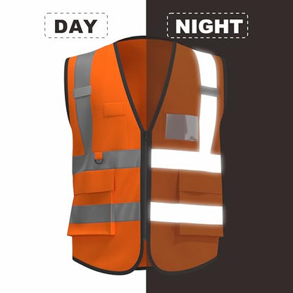 caparazon Unisex High-Visibility Reflective Safety Vest with Zippered Pockets - ANSI/ISEA Certified for Enhanced Work Safety - color: Orange Flag