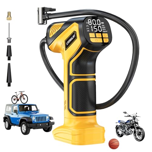 Tire Inflator Portable Air Compressor Compatible With Dewalt 20V Battery, LIVOWALNY 150PSI Air Pump Cordless Tire Pump Digital Pressure Gauge, Tire Inflator for Car, Bike, Motorcycle (No Battery) - style: 150PSI Compatible With Dewalt 20V Battery