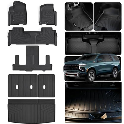 Floor Mats for 2021-2025 2026 Chevrolet Chevy Tahoe 7 Seats (2 Row Bucket Seat)/GMC Yukon (Not for XL) & Cargo Mat & Backrest Mat,TPE All Weather Protection Car Full Set mats Accessories - size: 2021-2026 Tahoe Full Set Mat (7 Seats)