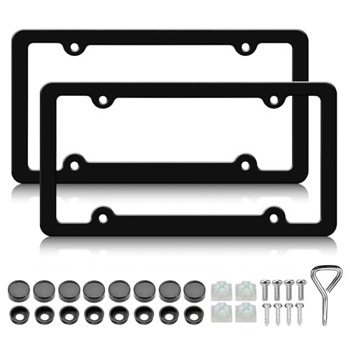2 Pack Matte Black License Plate Frames - Aluminum Metal License Plate Holder for Men Women Car Accessories Tag Frame with Screws Fasteners Caps (4 Holes) - color: Balck C