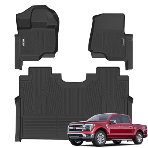 Floor Mats for Ford F150/F-150 2015-2025 2026 SuperCrew Cab (Includes 22-24 Lightning Models) All Weather Protection TPE Rubber Floor Liners Accessories, Odorless Anti-Slip, 1st & 2nd Row, Black - size: Floor Mats for 2015-2026 F-150