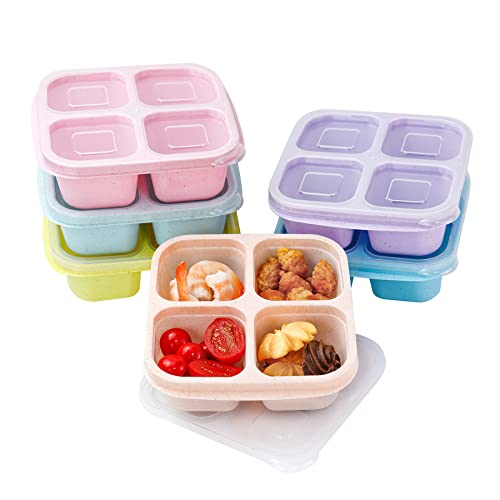 Finorder 6 Pack Snack Containers, Wheat Straw Fiber 4 Compartment Reusable Bento Lunch Box, Meal Prep Lunch Containers for Adults, Food Containers for Picnic, Office and Travel - color: Wheat straw-6pack