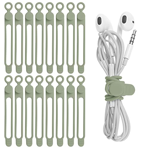 16Pcs Silicone Cable Straps Wire Organizer for Bundling Earphone, Phone Charger, Computer Cords, Reusable Cable Ties Cord Organizer in Home,Office,Kitchen,School(Green) - color: Green, size: 4.2 Inch