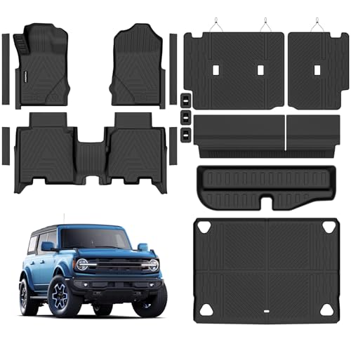 All Weather Car Floor Mats Cargo Liner with Backrest Mat for Ford Bronco 4 Door 2025 2024-2021(Not for Bronco Sport), TPE Rubber Liners Full Set Automotive Mats for 2025 Bronco Accessories - size: Floor Mats for 2021-2025 Ford Bronco 4 Door