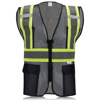 High Visibility Reflective Safety Vest with Zipper and Pockets Translucent Black,M - color: Translucent Black, size: Medium