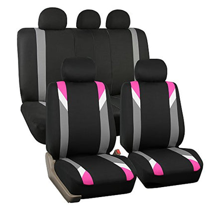FH Group Premium Modernistic Flat Cloth Car Seat Covers – Universal Fit, Washable Seat Covers for SUV Sedan Van, Pink, Full Set - color: Pink, size: Full Set