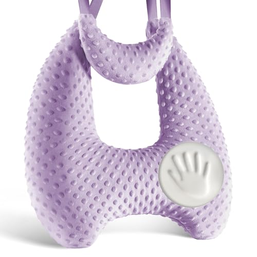 Memory Foam Kids Travel Pillow, Car Pillow for Kids, H-Shape Car Pillows for Sleeping, Removable Pillowcase, Adjustable, Velvet Dots, Purple - color: Velvet Dots Purple