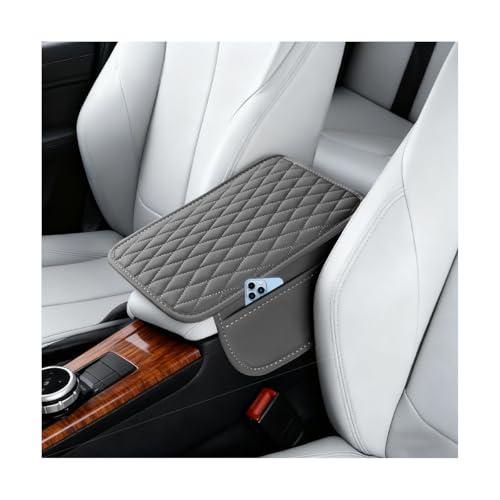 Car Centre Console Cover, Leather Vehicle Armrest Cushion with 2 Storage Pockets, Waterproof Automotive Interior Arm Rest Cover Pad Accessories, Universal for SUV Sedan Truck (Silver/Gray) - color: Silver/Gray