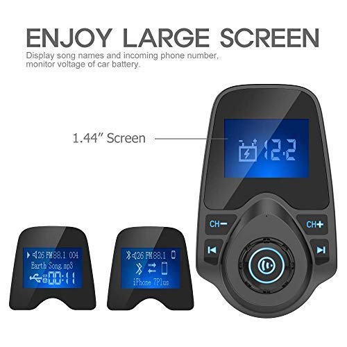 Nulaxy Bluetooth Car FM Transmitter Audio Adapter Receiver Wireless Handsfree Voltmeter Car Kit TF Card AUX 1.44 Display - KM18 Black Matte - color: Black Matte