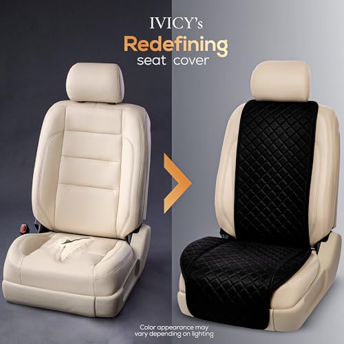 IVICY Faux Linen Front Car Seat Cover – Durable, Non-Slip Seat Protector for Cars – 1 Unit, Black - color: BLACK WS LN