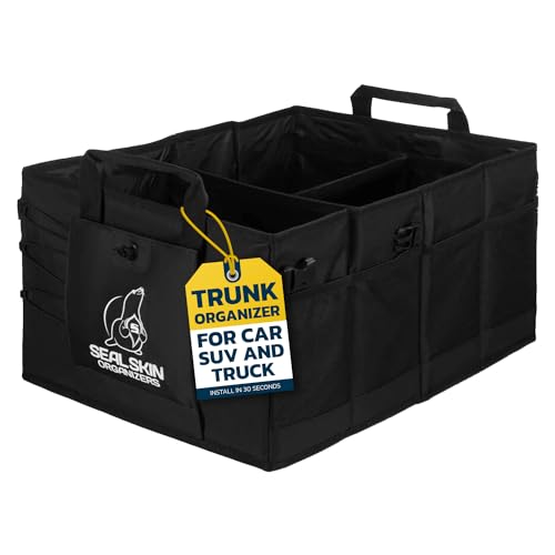 Seal Skin Covers Trunk Organizer for SUV, Car & Truck - Premium Heavy Duty and Collapsible with 3 Adjustable Sizes - Lightweight and Portable Storage Organizer - Easy to Use and Install in Any Vehicle - color: Black