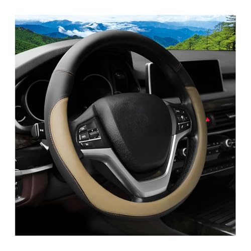 Car Steering Wheel Cover, 14.5"-15" Leather Anti-Slip Sporty Vehicle Steering Wheel Protector, Soft Breathable Auto Interior Decoration Accessories, Universal for SUV Truck Sedan (Beige) - color: Beige