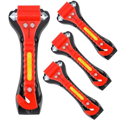 MOTORBUDDY 4-Pack Emergency Escape Hammer Seat Belt Cutter,Auto Car Safety Hammer with Window Glass Breaker，Escape Tool for Car Accidents - color: Red