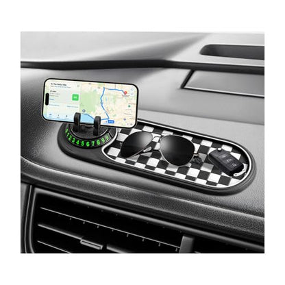 Sun Walker Multifunction Car Anti-Slip Mat, 3-in-1 Dashboard Pad Rotatable Phone Holder with Temporary Parking Number, Large Car Storage Mat Phone Mount for Phones Sunglasses Keys (Black & Gray) - color: Black & Gray